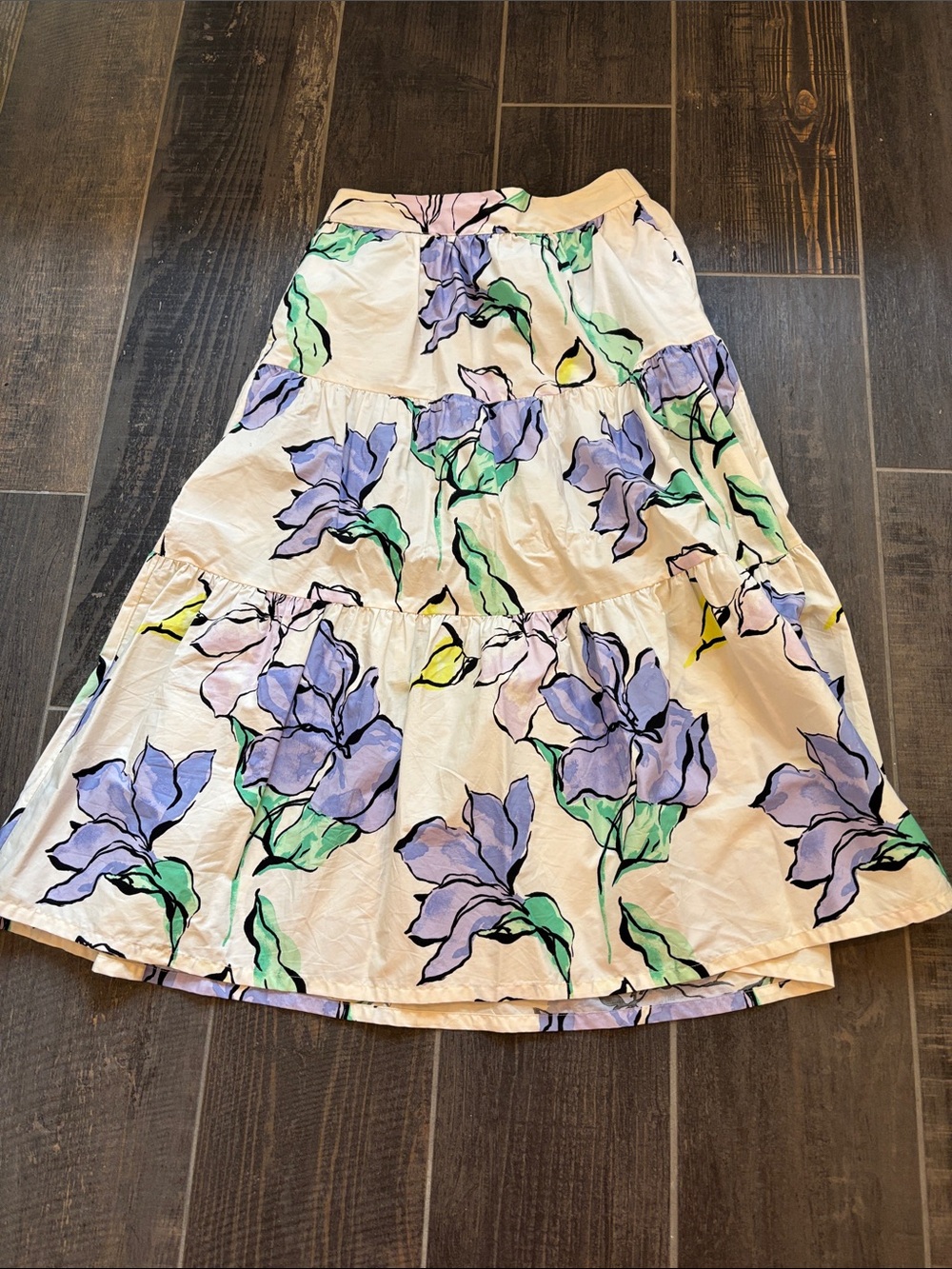 a new day Cream Tiered Midi Skirt with Lavender Floral Print